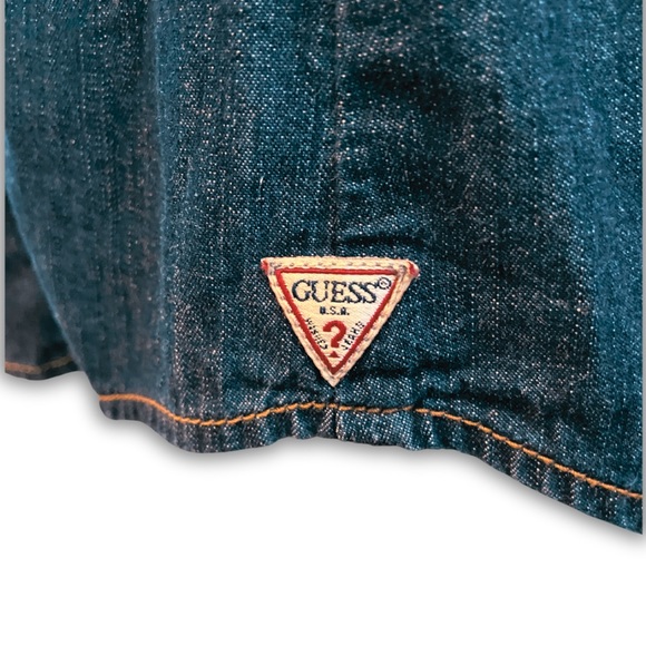 VINTAGE GUESS Denim Button Down Shirt Dark Wash Long Sleeves Brass Details - Picture 8 of 14
